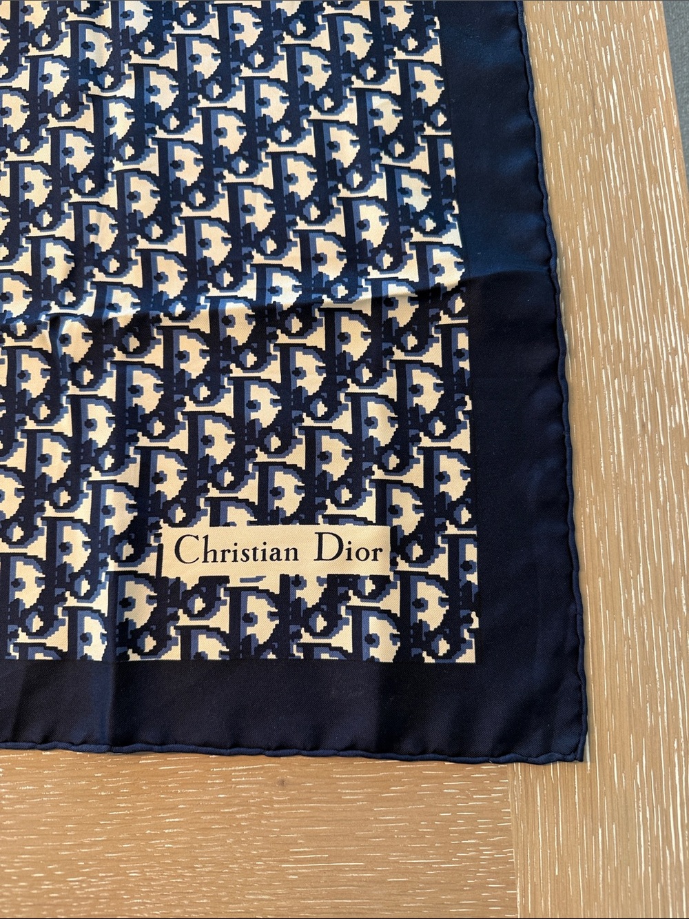 Dior Navy and Cream Monogram Silk Scarf - Picture 2 of 4